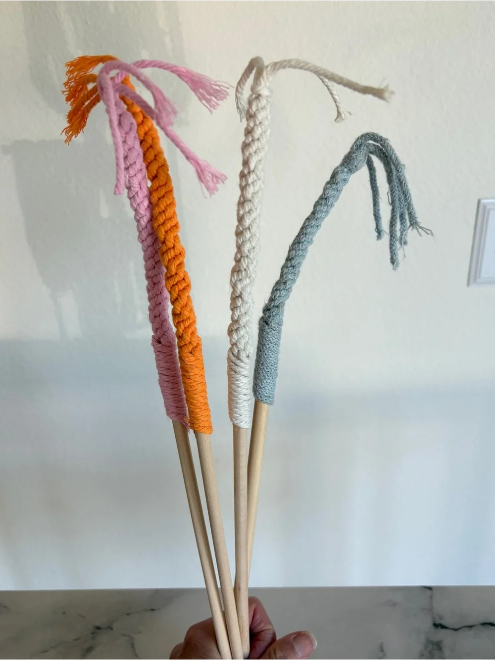 Handmade Cat Wand- Pink, Grey, Orange, Cream